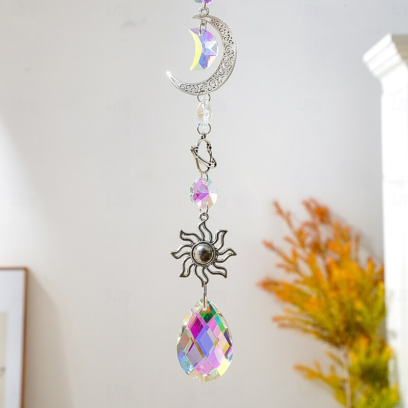 Star and Moon Crystal Sun Catcher Pendant, Hanging Ornament and Wind Chime, Rainbow Garden Decoration, Crystal Suncatcher for Porch, Patio, Balcony, Courtyard, Indoor/Outdoor Home Décor, Perfect Gift2