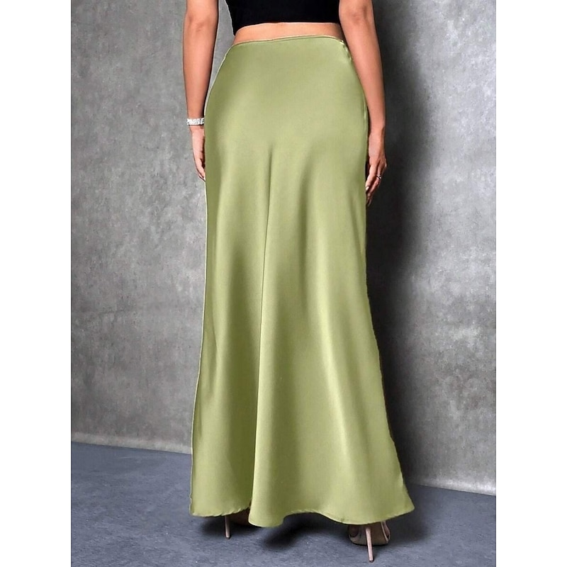 Women's Skirt Bodycon Elegant Fashion Maxi High Waist Skirts Plain Inelastic Party Street Silver Pink Navy Blue Blue Spring Satin Polyester2