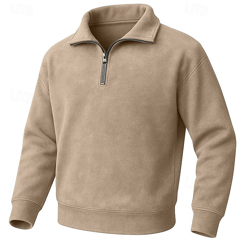 Men's Hoodie Pullover Hoodie Sweatshirt Quarter Zip Sweatshirt Yellowish brown Black Pink Navy Blue Dark Green Lapel Plain Patchwork Color Block Sports & Outdoor Casual Daily Streetwear Cool