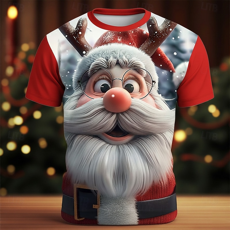 Christmas Men's Santa Claus T Shirt Short Sleeve T shirt 3D Print Crew Neck Shirt Daily Designer Artistic Vacation Party Street White Red All Seasons Clothing Apparel S M L XL XXL XXXL