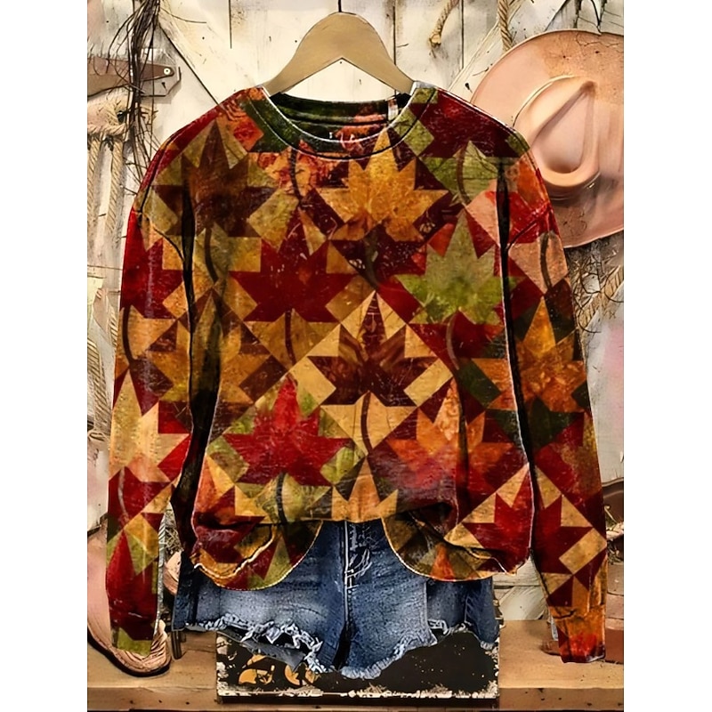 Women's Pullover Sweatshirt Floral Graphic Casual Long Sleeve Round Neck Regular Tops Home Work Street Brown Spring Fall Winter