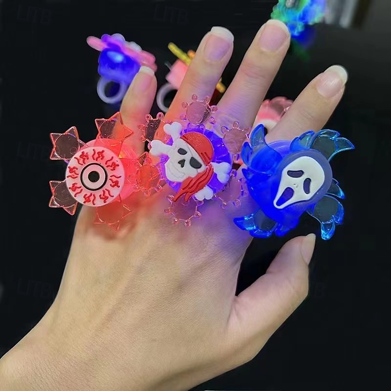 Halloween LED Ring Light Up Rings Halloween Toys Glow in The Dark Halloween Party Favors for Kids Adults LED Flash Rings Ghost Pumpkin Skeleton Best Gift 12 Pack3