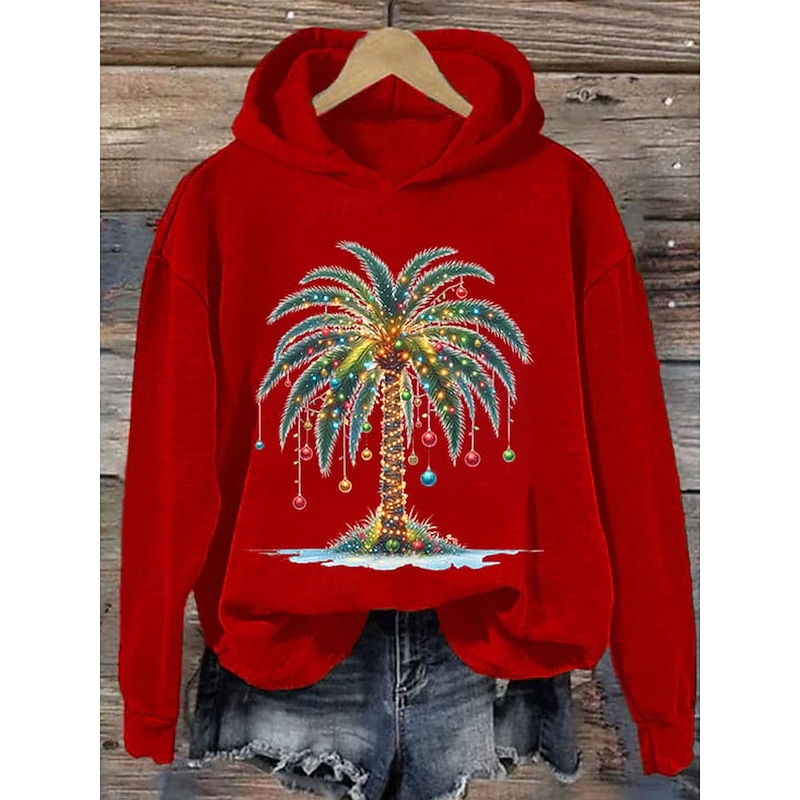 Women's Pullover Hoodie Sweatshirt Graphic Christmas Casual Long Sleeve Hooded Regular Tops Party Evening Wear Street Dailywear Black White Red Green Spring Fall Winter