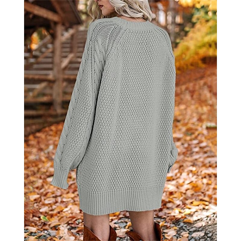 Women's Sweater Fashion Casual Solid Color Ribbed Crew Neck Knitted Long Sleeve Regular Tops Knit Outdoor Daily Weekend Black Dark Green Fall Winter4