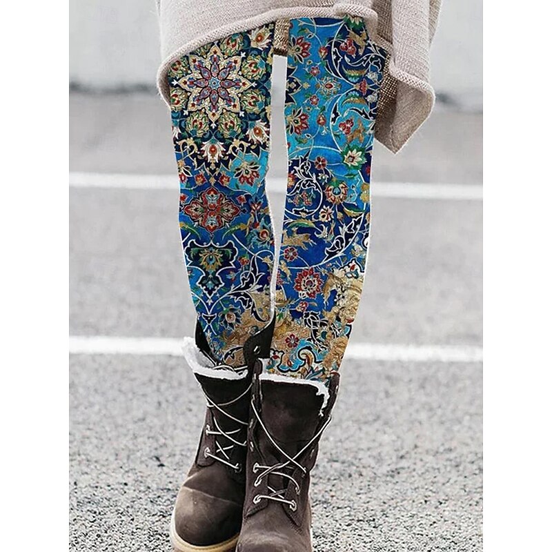 Women's Leggings Vacation Vintage Fashion Full Length High Waist Graphic Geometric Printing Thermal Warm Soft Breathable Stretchy Formal Outdoor Vacation Camel Red Navy Blue Royal Blue Spring Fall3