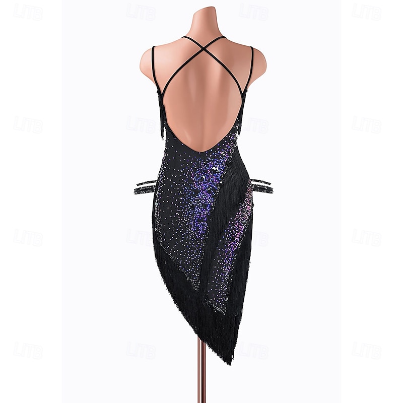 Latin Dance Dress Glitter Splicing Women's Performance Training Sleeveless High Spandex2