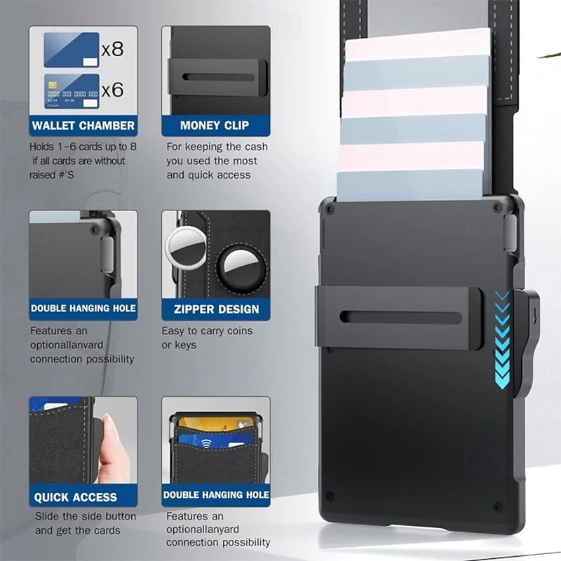 Men's Business Style Pu Leather Card Slots For AirTag Long Wallet Card Holder Large Capacity Flip Cover Metal Card Case Stylish Credit Card Organizer For Men4