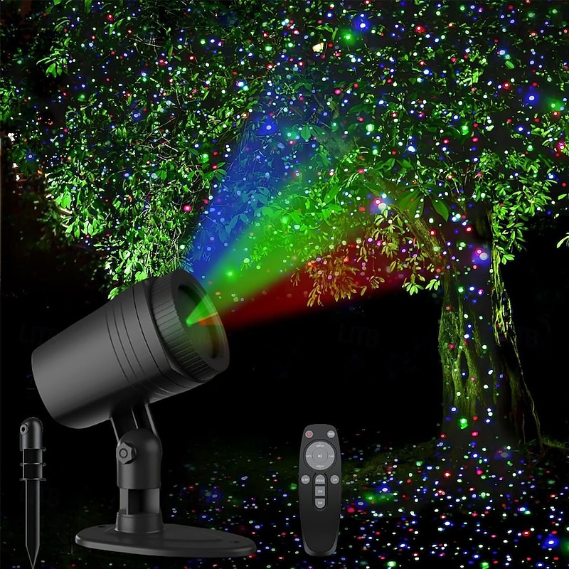 Christmas Projector Lights Outdoor Red and Green Starlight Projection Light with Remote Control Halloween Christmas Party New Year Decoration Waterproof and Frostproof