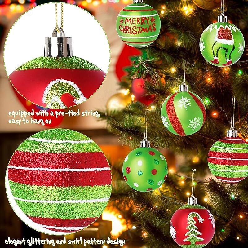 12 Pcs Christmas Ball Ornaments Baubles for Tree,2.4 Inch Red and Green Glittering Hanging Bulbs Pendants for Christmas Tree Decorations3