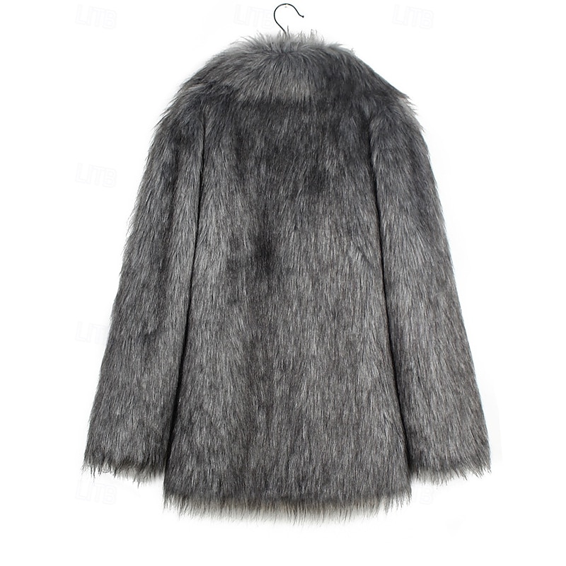 Women's Coat Faux Fur Coat Warm Comfortable Furs & Leathers Casual Plain Vacation Street Daily Wear Weekend Long Turndown Regular Fit Long Sleeve Outerwear Dark Grey Fall Winter4