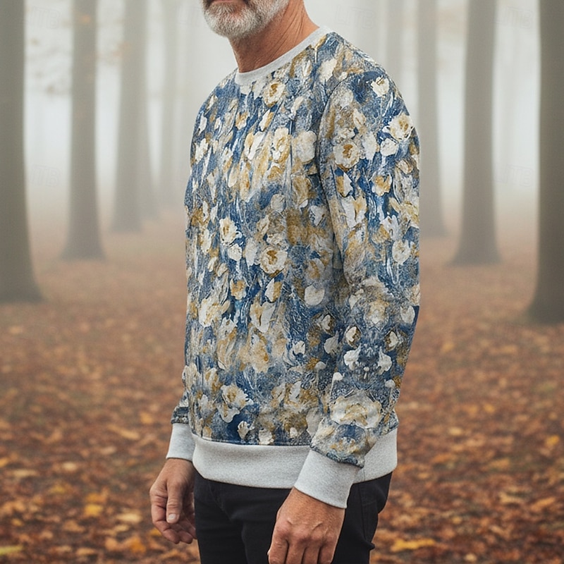 Men's Ditsy Floral Flower / Plants Sweatshirt Sweatshirts Long Sleeve Sweatshirt Crewneck Vintage Retro Graphic Print Holiday Going out Festival Print Fall Winter4