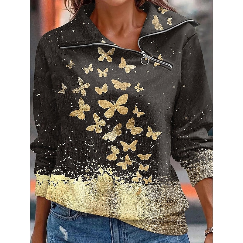 Women's Zip Up Sweatshirts Graphic Geometric Casual Long Sleeve High Neck Regular Tops Casual Black White Red Blue Fall Winter2