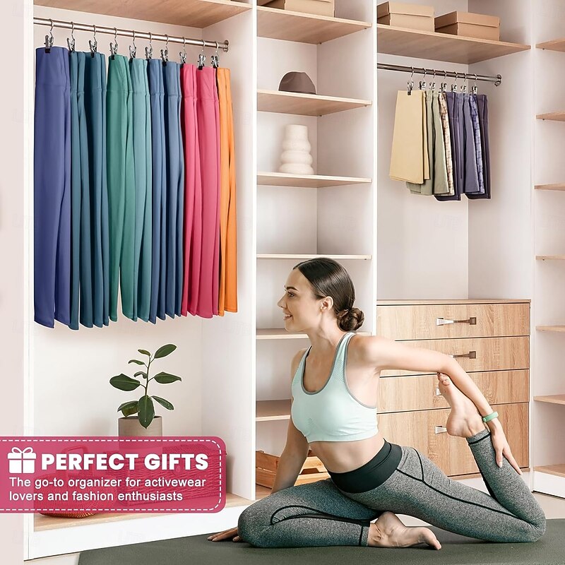 30 Pack Pants Hangers with Clip Space-Saving Clothes and Hat Storage Hook Legging Organizer for Closet Hanging, Space Saving Yoga Pants Hangers Clip Hangers Closet Organization2