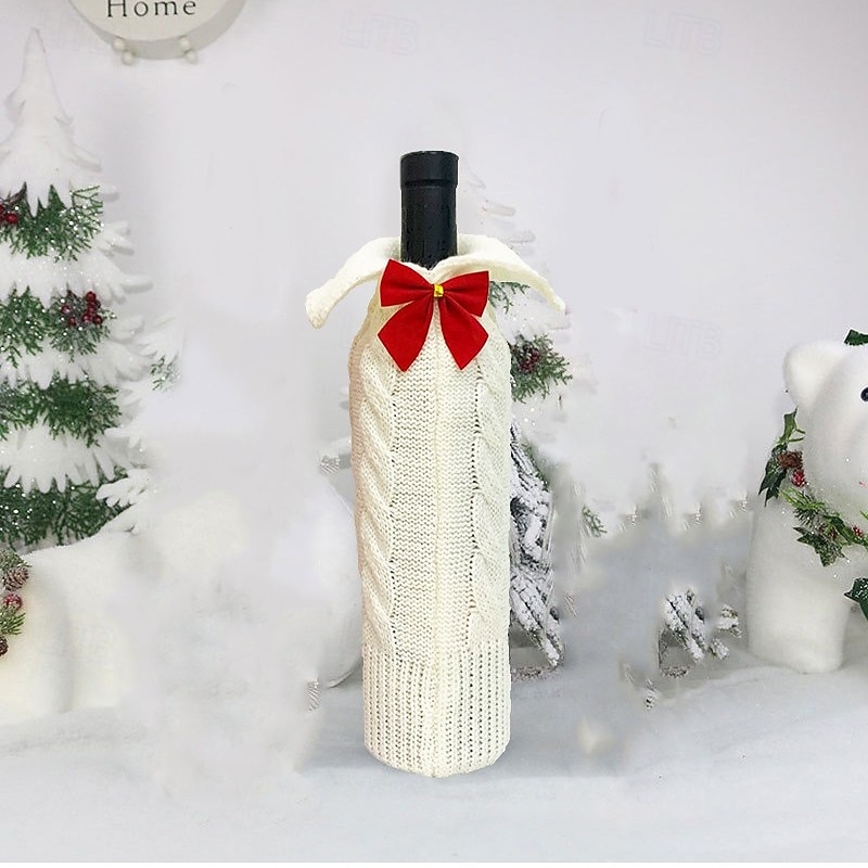 Christmas Wine Bottle Bag Knitted Red Wine Bottle Cover Decorative Holder For Holiday Party Supplies Home Decoration Christmas Ornament Gift Wrapping Accessories3