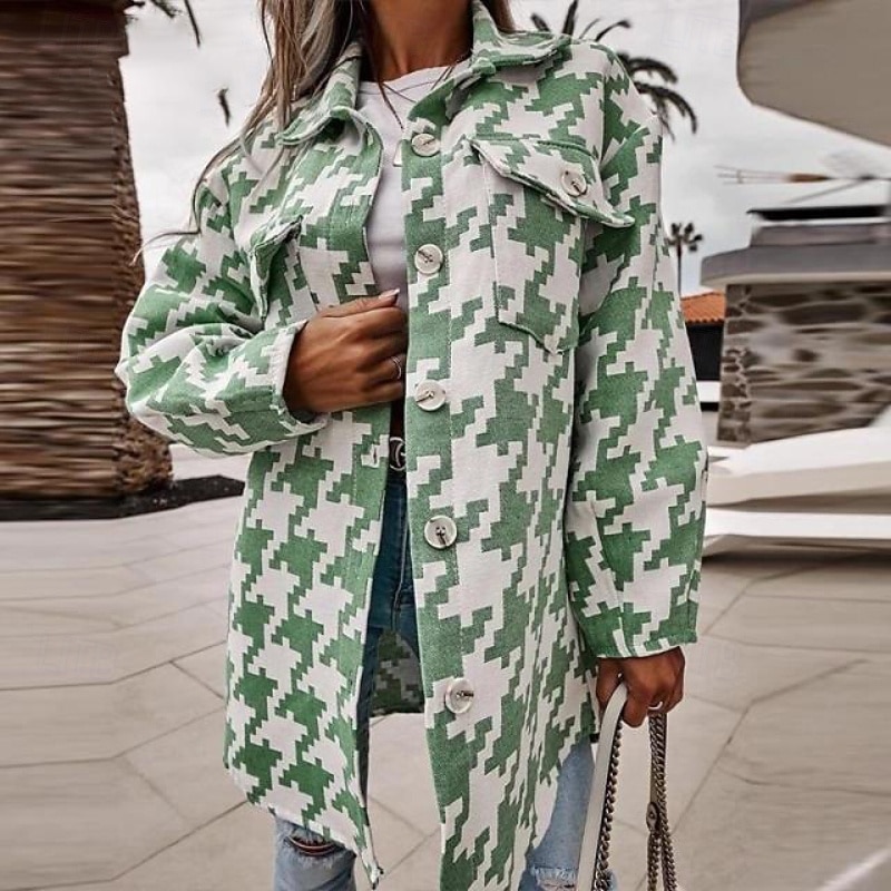 Women's Jacket Casual Jacket Comfortable Pocket Buttons Casual Houndstooth Vacation Daily Wear Going out Regular Turndown Regular Fit Long Sleeve Outerwear Pink Light Purple Orange Fall Winter2