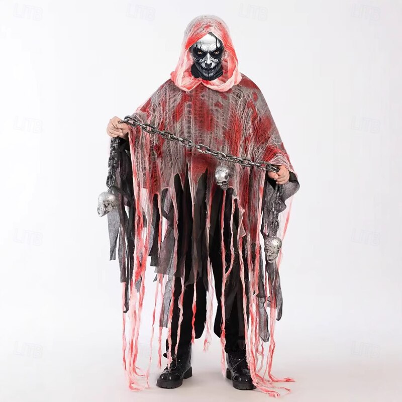 Ghost Grim Reaper Halloween Cape Cloak Horror Scary Costume Adults' Men's Halloween Carnival Performance Party Easy Halloween Costumes Dress Up2