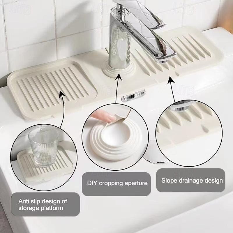 4 Pack Faucet Guard & Draining Mat, Kitchen Sink Splash Protector, Ideal for Kitchen and Bathroom, Stone Sink Tray, Quick-Dry Mat, Compact Sink Accessory and Bathroom Organizer4