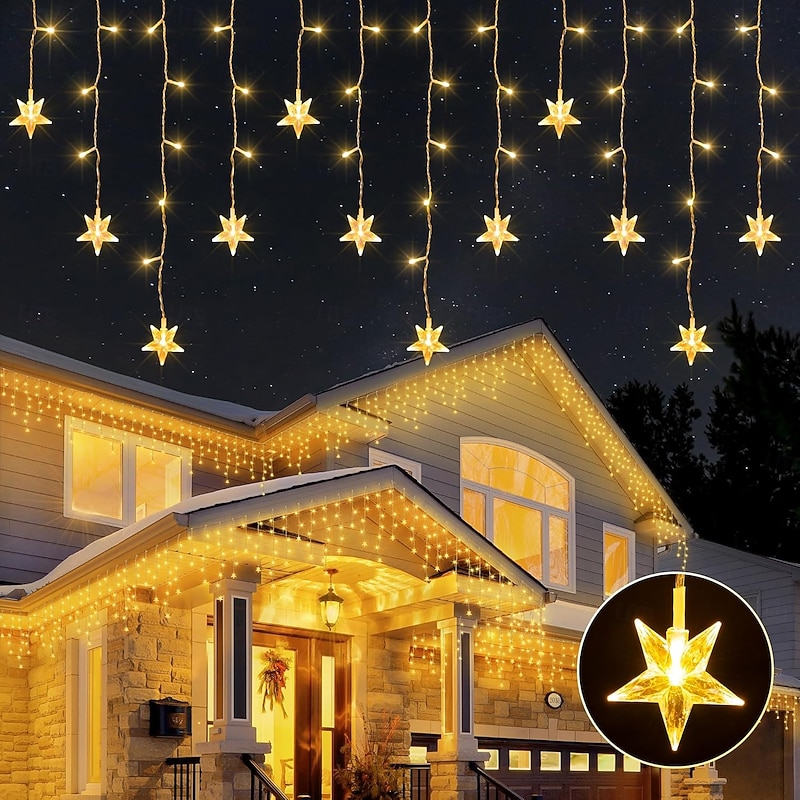 Halloween Curtain Lights 36 Pendant Icicle String Lights 5m 216LEDs 8 Lighting Modes Christmas Wedding Party Holiday Window Home Wall Terrace Yard Garden Christmas Decorative Lights 31V2