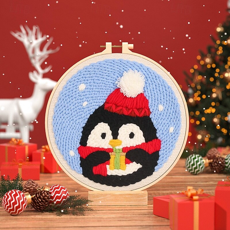 Christmas Embroidery Kits DIY Punch Needle Starter Set Beginner Handcrafted Needlework Kit Holiday Theme Fabric Material Pack Handmade Art Craft Supplies For Home Decoration Gifts4
