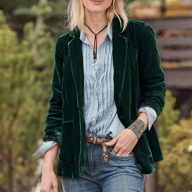 Women's Blazer Comfortable Pocket Buttons Elegant Fashion Outdoor Plain Going out Casual Daily Weekend Single Breasted Regular Lapel Regular Fit Long Sleeve Outerwear Black Wine Purple Spring Fall3