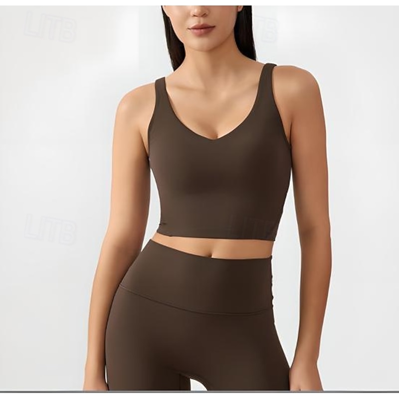 Women's Yoga Crop Tank Top Sports Bra Underwear Medium Support Naked Solid / Plain Color Sport Activewear Silver Black Pilates Zumba Running4