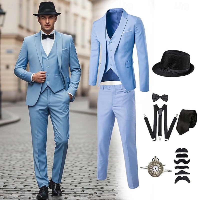 Retro Vintage Roaring 20s 1920s Fancy Costume Panama Hat Three Piece Suit Fancy Dress Men's Halloween Carnival New Year Masquerade Retro Theme Party Adults' Costume