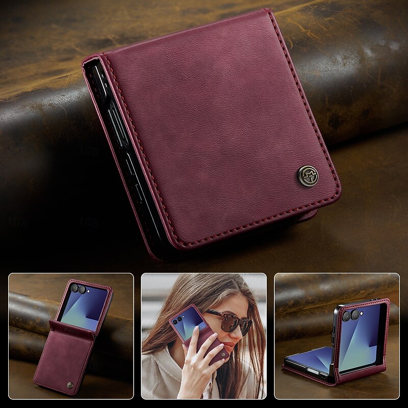 Phone Case For Samsung Galaxy Z Flip 7 Magnetic Adsorption Wallet Case Magnetic Full Body Protective Kickstand TPU PU Leather4