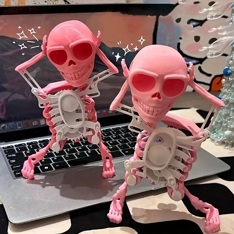 2 Pack Halloween Dancing and Swinging 3D Skull Toy – Wind Up Spring Skull Figurines for Desk Decoration, Stress Relief and Halloween Party Fun