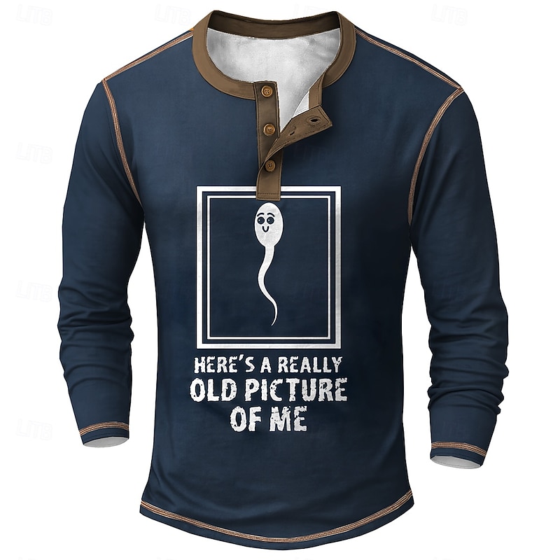 Men's Graphic Funny Henley Shirt Tee Long Sleeve Vintage Fashion Designer Outdoor Casual Daily Spring &  Fall All Seasons Army Green Black Gray Navy Blue Henley Henley T-Shirt