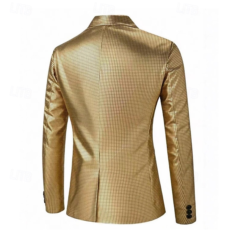 Men's Blazer Cocktail Party Wedding Party Disco Fashion Casual Spring Fall Polyester Plain Pocket Buttons Comfortable Single Breasted Blazer Gold2