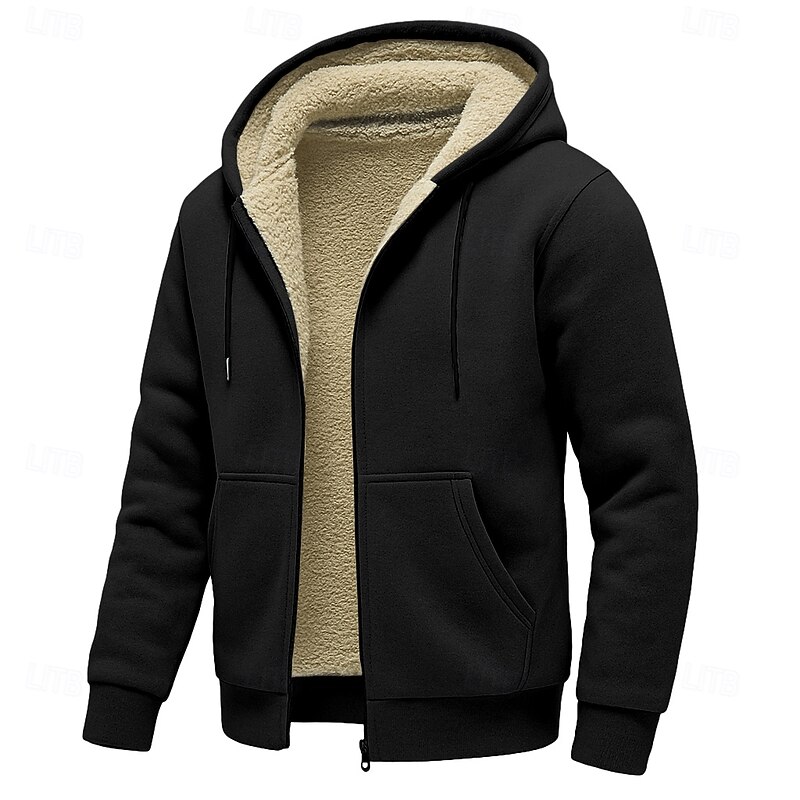 Men's Hoodie Full Zip Hoodie Fleece Hoodie Fleece lined Hoodie Black Light Grey Dark Gray Hooded Plain Sports & Outdoor Casual Daily Streetwear Cool Sportswear Fall Winter Clothing Apparel Hoodies2