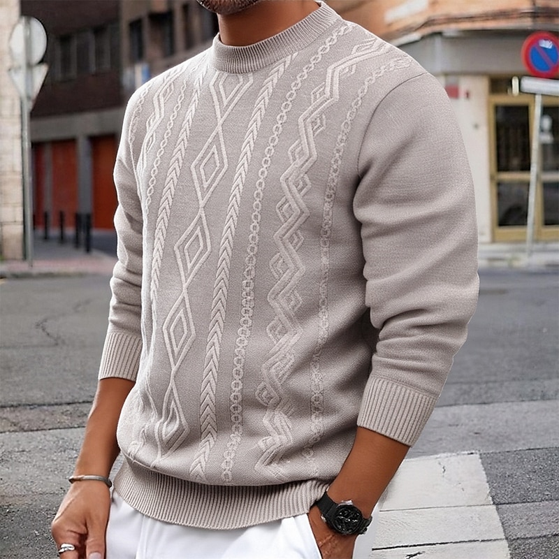Men's Pullover Sweater Jumper Knit Sweater Ribbed Knit Regular Tops Knitted Fleece Plain Crew Neck Fashion Basic Vacation Daily Wear Clothing Apparel Fall Winter Wine Black S M L