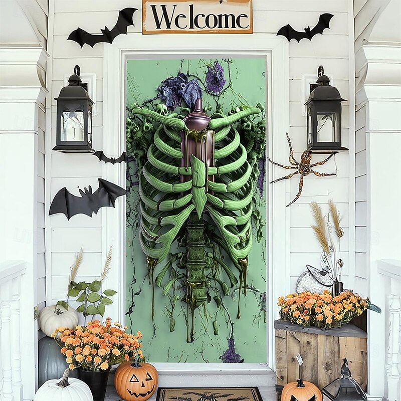 Halloween Door Cover Outdoor Banners Zombies Monster Psychedelic Party Outdoor Shooting Backgrounds Front Door Wall Porch Home Decor3