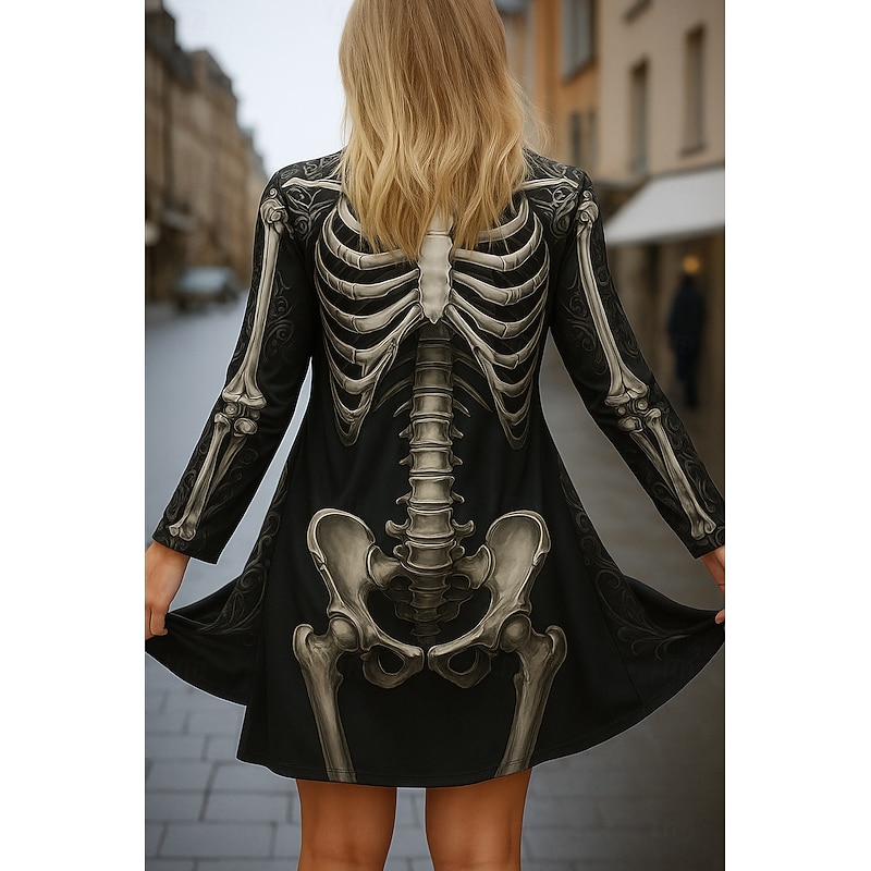 Halloween Skull Women's Cloak / Capes Quick Dry Lightweight Knit Active Exaggerated 3D Casual Long Collarless Regular Fit Long Sleeve Outerwear Black White Orange Fall