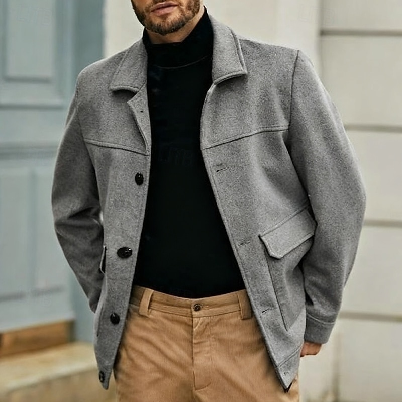 Men's Lightweight Jacket Casual Jacket Vacation Daily Breathable Pocket Fall Winter Plain Fashion Classic Lapel Regular Gray Jacket