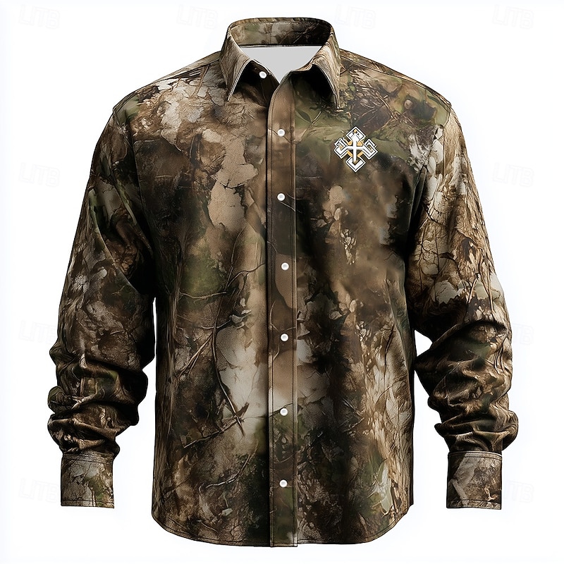 Men's Camo Camouflage Shirt Button Up Shirt Long Sleeve Vintage Retro Outdoor Camping & Hiking Hunting Spring Fall Turndown 3D Print Linen Like Shirt Camouflage