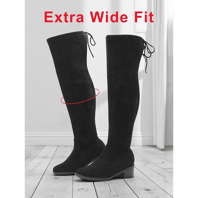 Women's Black Extra Wide Fit Over-the-Knee Boots, Stylish and Comfortable Boots for Plus-Size, Perfect for Casual Street Style & Fall/Winter Wear2