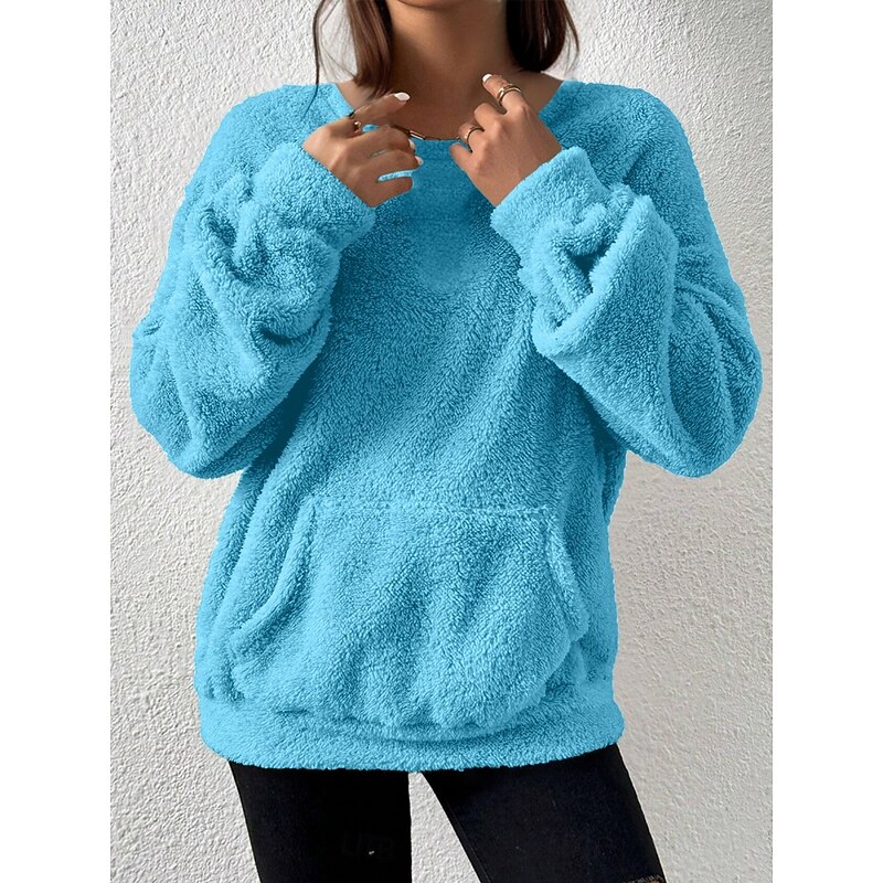 Women's Blouse Solid Color Stylish Casual Long Sleeve Crew Neck Regular Tops Daily Pocket Black White Army Green Blue Orange Spring Fall Winter2