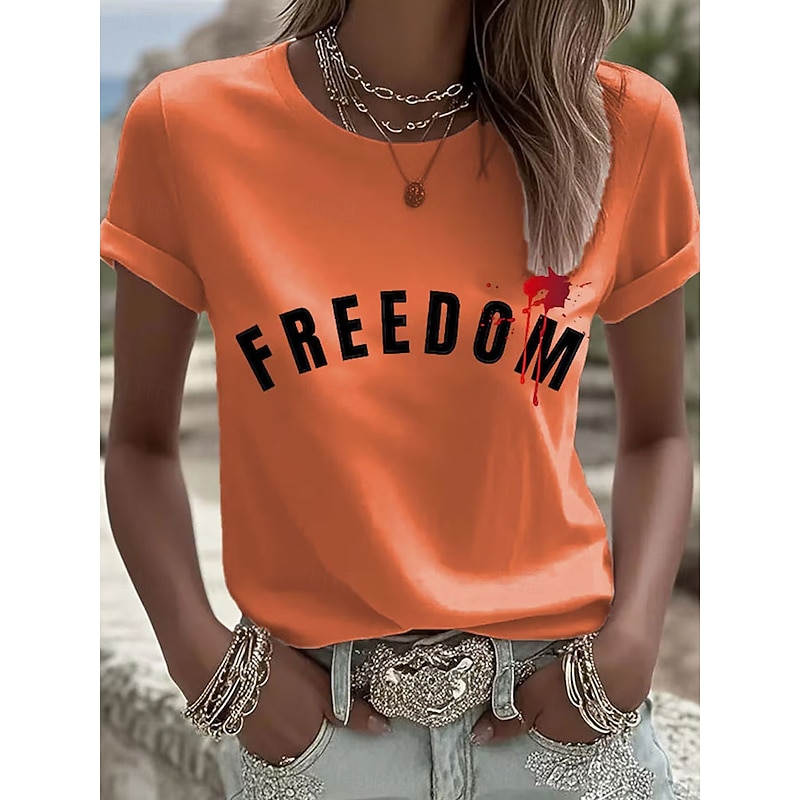 Women's T Shirt Graphic Letter Vintage Stylish Classic Short Sleeve Crew Neck Regular Tops Daily Print White Blue Orange Green Summer Spring4