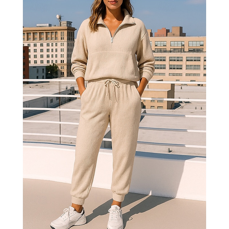 Women's 2 Piece Tracksuit Pullover Sweatshirt Sweatsuit Sets Drawstring with Pocket Solid Colored Clothing Suit Fall Black Blue Workout Outdoor Travel High Waist Lightweight Fashion Long Sleeve Sport