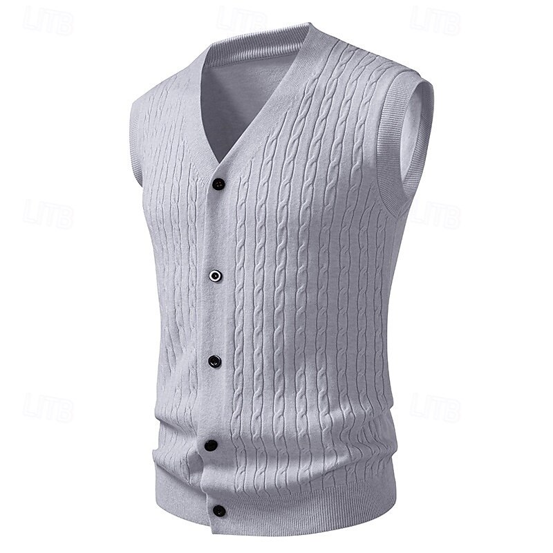 Men's Sweater Sweater Vest Cardigan Sweater Ribbed Knit Regular Tops Knitted Ribbed Plain V Neck Vacation Fashion Casual Daily Wear Clothing Apparel Fall Winter Black Yellow L XL 2XL4