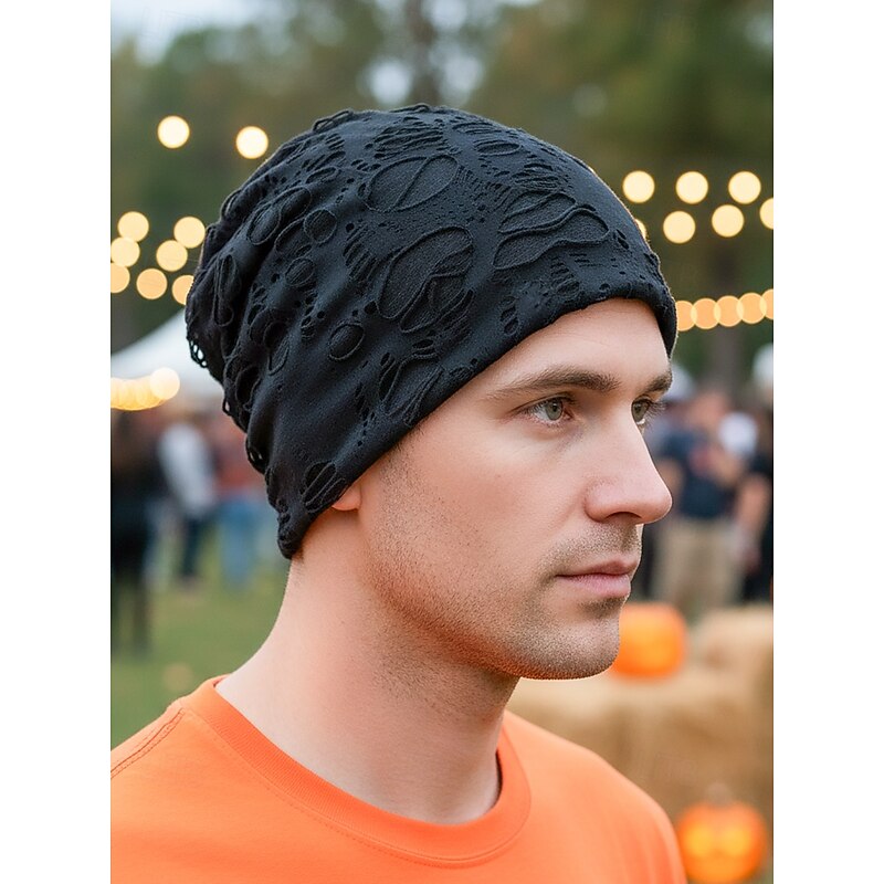 Unisex Halloween Distressed Hole Cap - Gothic Loose Skull Style Hat for Men and Women, Party and Casual Wear3