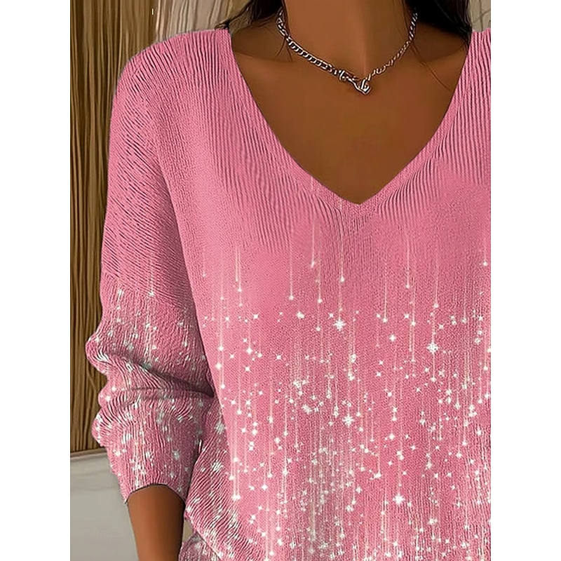 Women's T Shirt Ombre Graphic Elegant Fashion Casual Long Sleeve V Neck Regular Tops Daily Weekend Print Pink Spring Fall Winter2