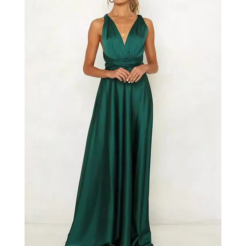 Women's Long Dress Maxi Dress Party Dress Cocktail Dress Satin Dress Slip Dress Fashion Modern Party Evening Party Regular Fit Plain Long Sleeve V Neck Pink Wine Navy Blue Dark Green Spring Fall4