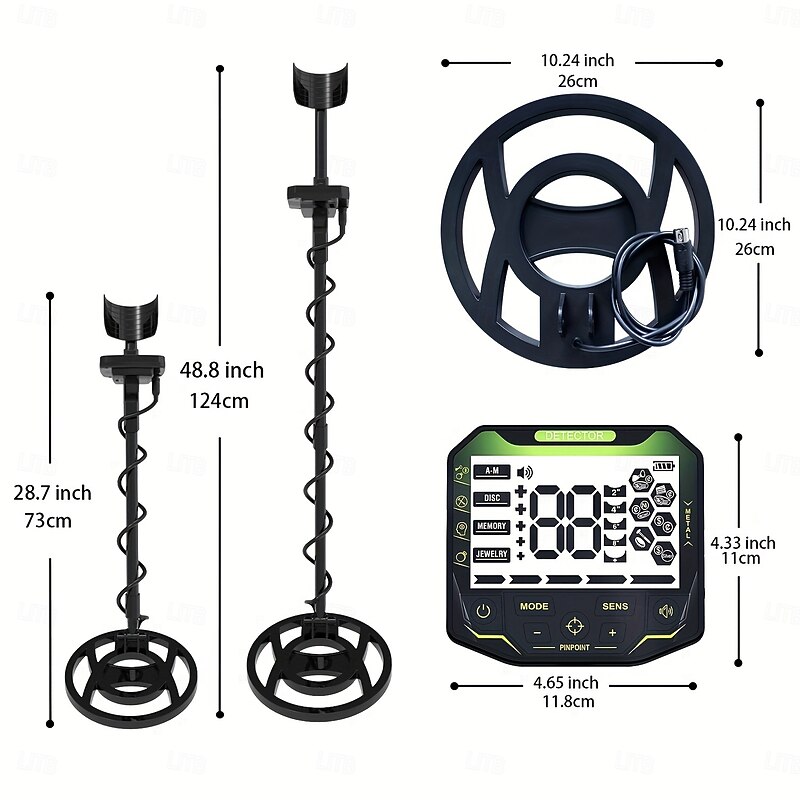 Professional Metal Detector with 10" Coil - High-Definition, Precise Positioning for Coins & Metals, LCD Display, Adjustable Control Panel (Battery Not Included)3