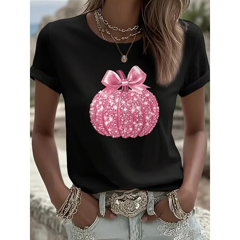 Halloween Women's T Shirt Graphic Pumpkin Vintage Stylish Classic Short Sleeve Crew Neck Round Neck Regular Tops Daily Going out Weekend Print Black White Pink Rose Pink Summer Spring Fall4
