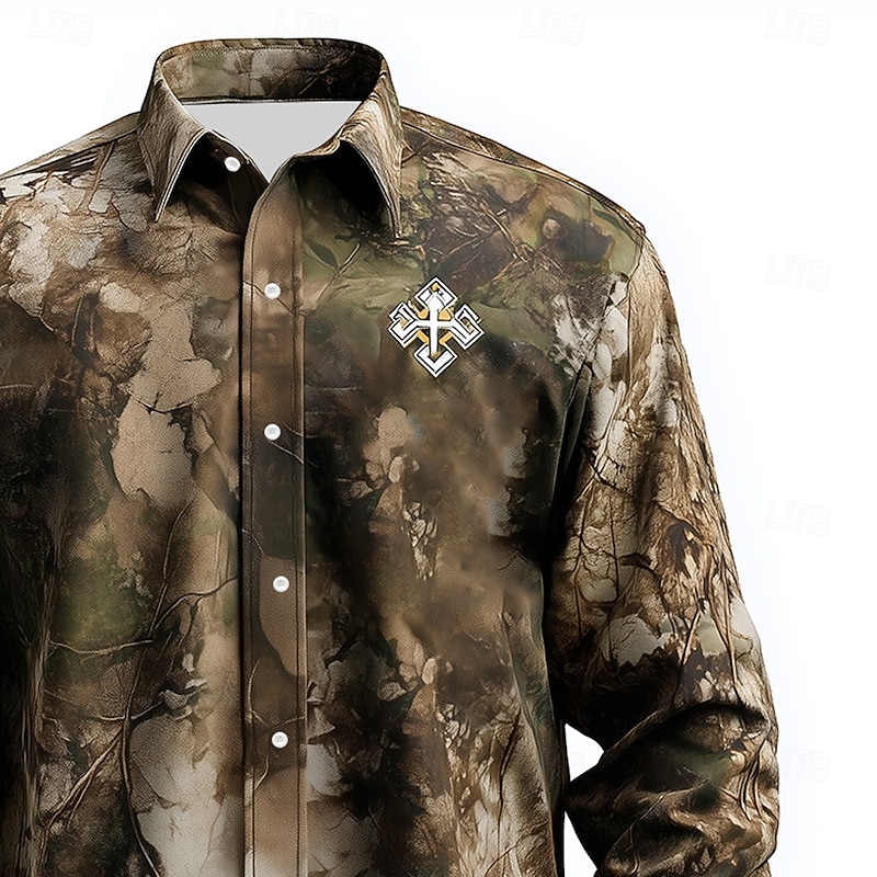 Men's Camo Camouflage Shirt Button Up Shirt Long Sleeve Vintage Retro Outdoor Camping & Hiking Hunting Spring Fall Turndown 3D Print Linen Like Shirt Camouflage2