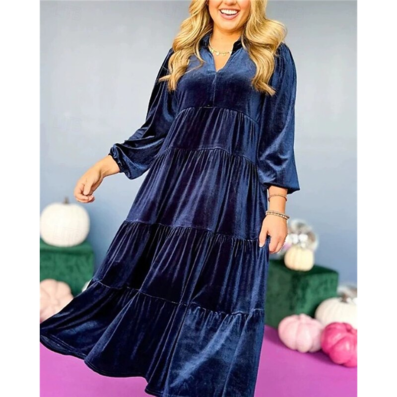 Women's Midi Dress Velvet Dress Cocktail Dress Elegant Fashion Modern Outdoor Party Party Evening Wear Regular Fit Plain Long Sleeve V Neck Black Yellow Wine Blue Spring Autumn3
