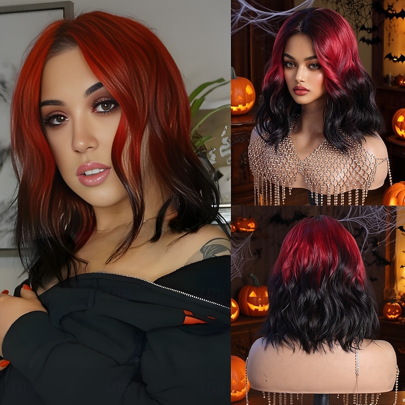 Synthetic Lace Wig Body Wave Style 14 inch Multi-color Middle Part U Part Wig Women's Wig Black / Red