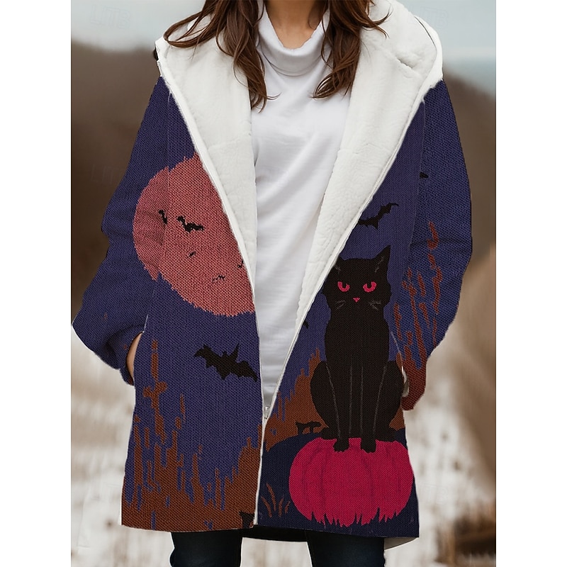 Women's Winter Coat Winter Jacket Windproof Warm Zipper Pocket Fleece Lined Casual Cat Outdoor Vacation Home Casual Long Hooded Regular Fit Long Sleeve Outerwear Red Blue Purple Winter4
